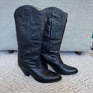 Comanche Black Leather Western Cowboy Boots